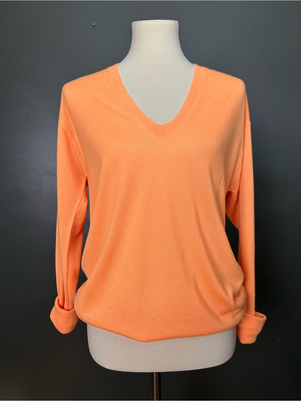 J. Crew Coral-Orange V-Neck Lightweight Sweater